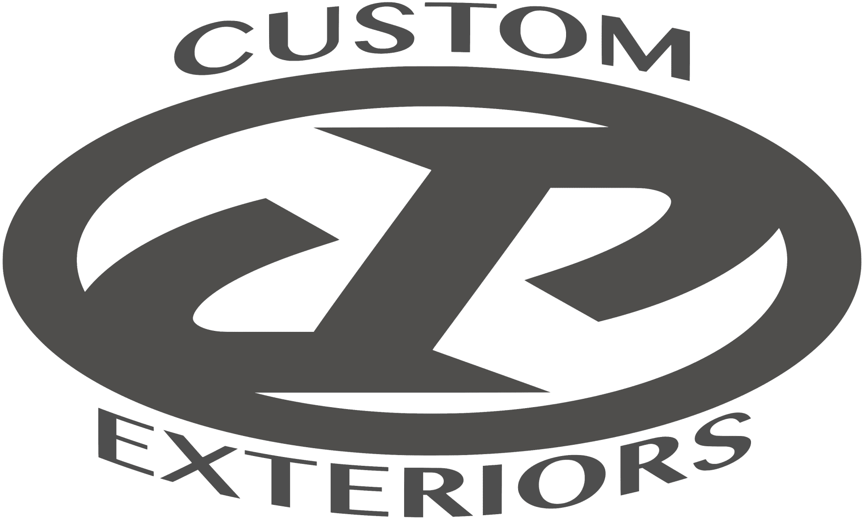 A green and black logo for custom exterior.