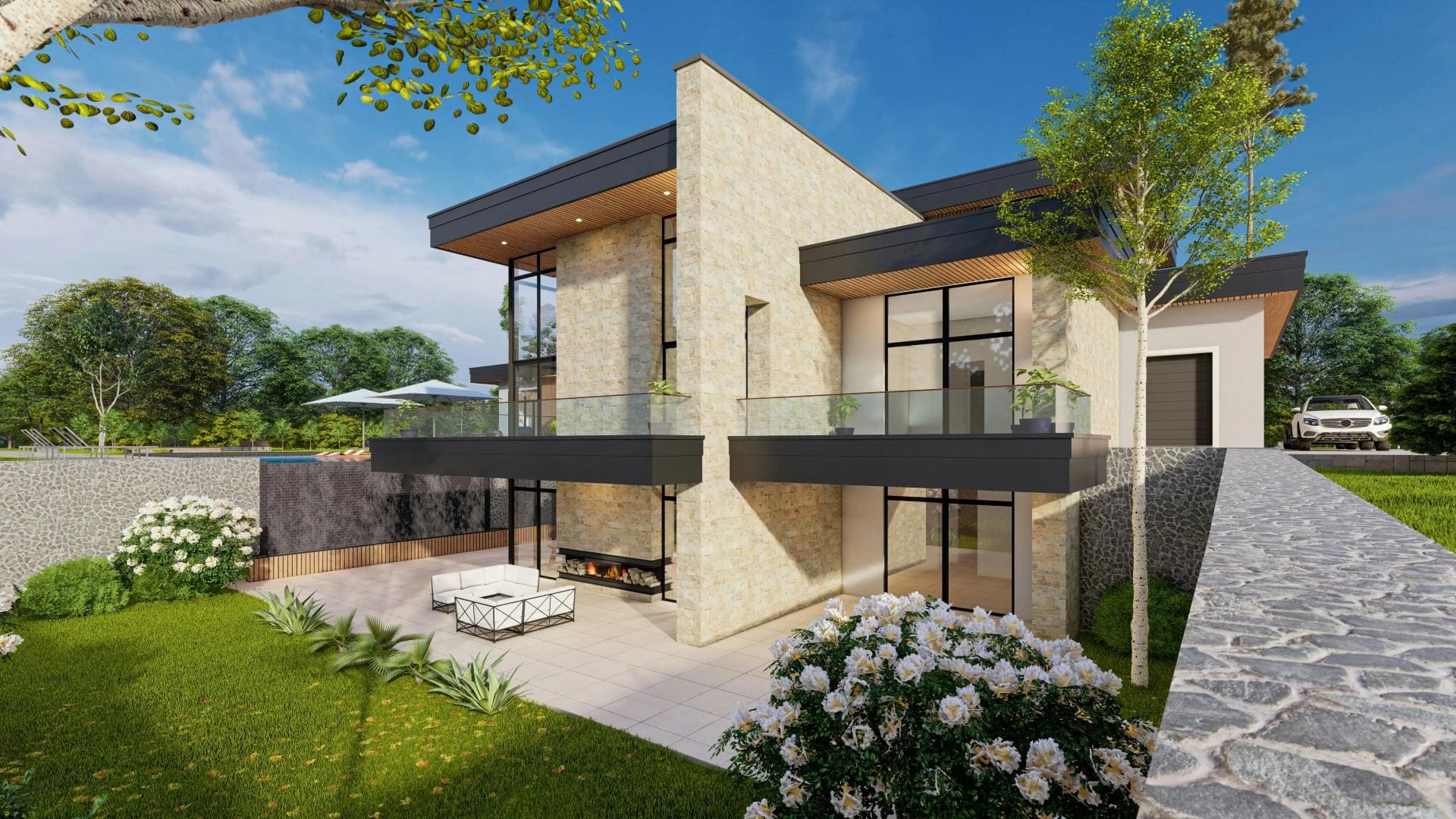 A rendering of the exterior of a house.